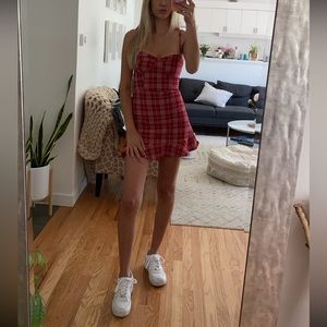 Red plaid mini dress by MummyCat Studio